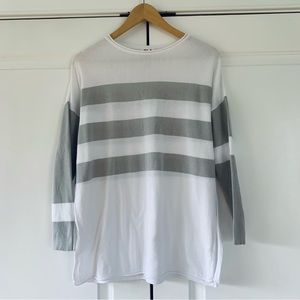 Planet By Lauren G Sweater Gray White Striped Boxy Lightweight Pullover One Size